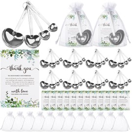 36 Pcs Bridal Shower Favors for Guests Party Heart Shaped Measuring Spoons Heart Tea Spoon with Thank You Cards Organza Bags Stainless Steel Coffee Dessert Teaspoons Wedding Favors for Guest Souvenir