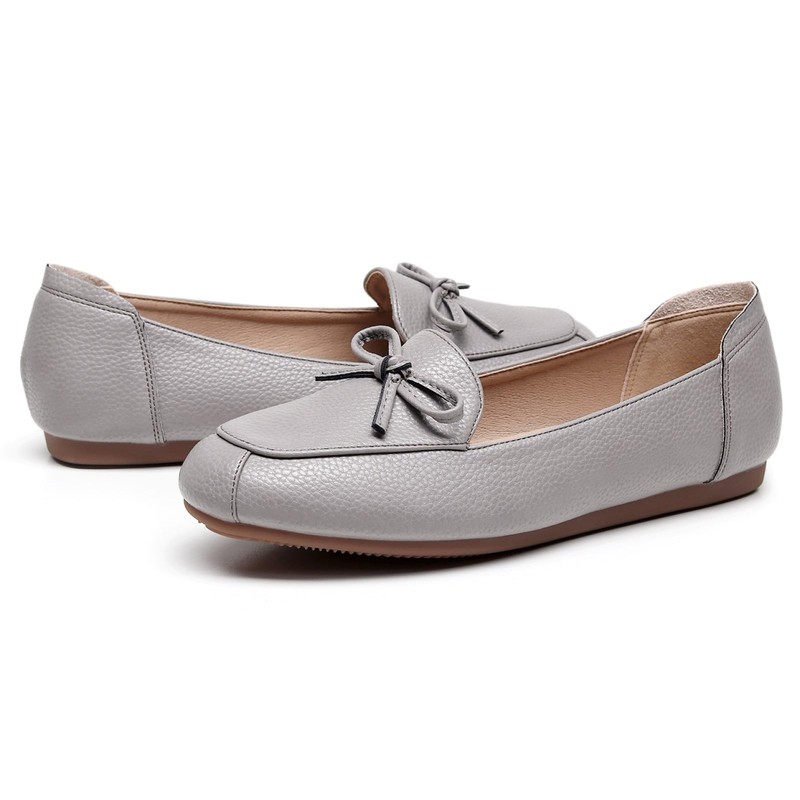 VenusCelia Women's Bowknot Dance Flat Shoes(9 W US,Grey-PU)