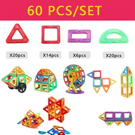 Figuras Geométricas Magnéticas Educativas para Niños, Juego de Juguetes de 60 Piezas, Ideas de Enseñanza 3D, Rompecabezas de Geometría 3D, Colores Brillantes, Puede Ser un Regalo