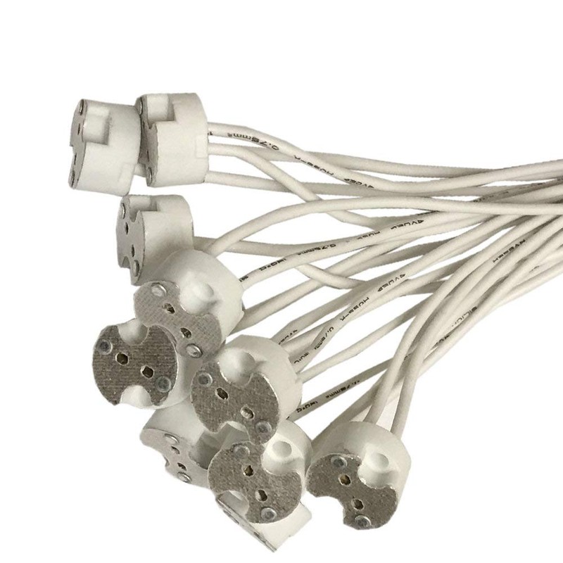 Fjiangyi 50 Pack LED MR16/GU5.3 Socket Adapter, Ceramic Base, White,