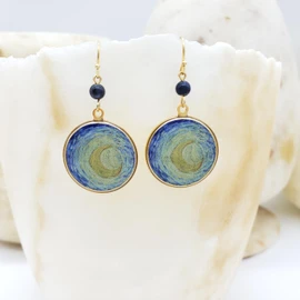 Van Gogh Starry Night Inspired Earrings - Gold Finish with Sodalite - Made in the USA