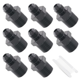 Taiidaues 6AN Male Flare to 3/8" NPT Pipe Fitting Adapter 8 Pcs Fuel Hose Line Fittings Aluminum Straight Black with 1 Pc Sealing Tape for Fuel Systems, Cooling Systems, Power Steering Systems (9 PCS)