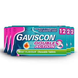 Gaviscon Gaviscon Double Action Tablets for Heartburn and Indigestion, Mint Chewable, Multipack of 5 x 12 Tablets, Total 60 Tablets