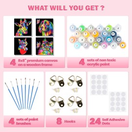 SENQAO 4 Stück Malen Nach Zahlen Erwachsene Kinder mit Rahmen, Tiere Malen Nach Zahlen ab 5 6 7 9 Jahre Mädchen, Diy Set Erwachsene Acrylfarben Ölgemälde Leinwand für Home Décor, 20x20cm