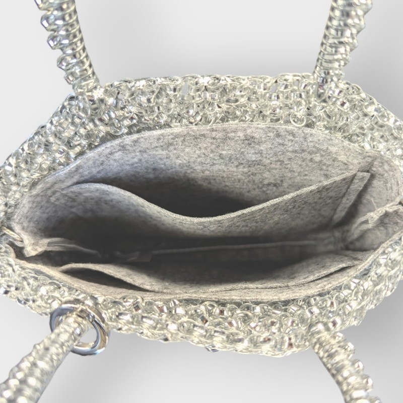 ワイヤーバッグ/ワイヤー編みバッグ用バッグインバッグスクエア型L/M/ミニ/縦長/Zサイズ/防水/ (グレー, ミニサイズ)