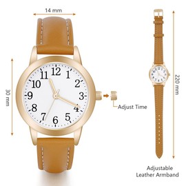 Vicloon Women's Watch, Women's Analogue Quartz Watch with Leather Strap, Watches Women's Simple Business Classic Watch Casual Quartz Watch Dress Watch, brown, Leather strap, white dial, minimalist
