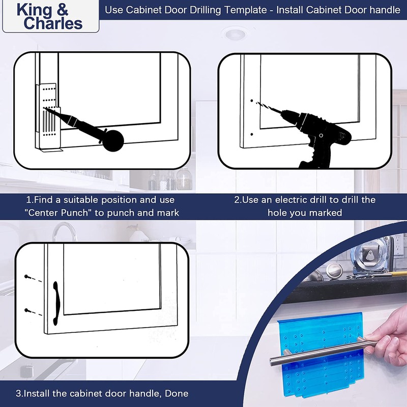 King&Charles Cabinet Hardware Template with Center Punch, Cabinet Handle Template