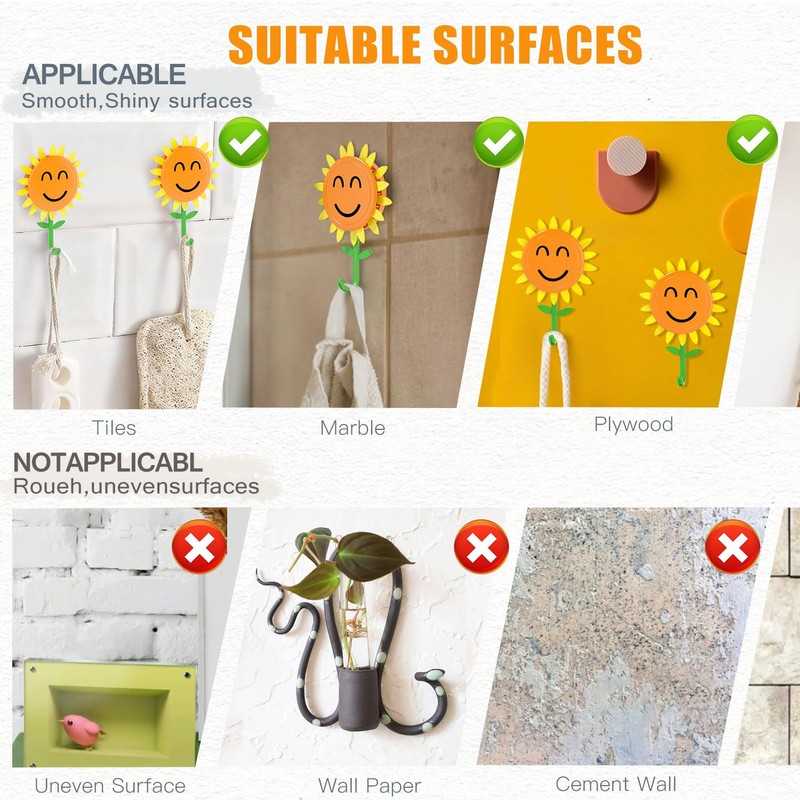 Sunflower Retractable Hooks, Strong Self-Adhesive Sticky Hooks, Traceless & Waterproof,