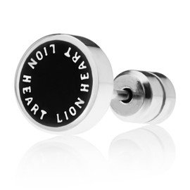 LION HEART Earrings LH-1 Circle Stud Earrings, Surgical Stainless Steel (Hypoallergenic to Metal), Men's (Pouch Included), Stainless Steel, No Gemstone