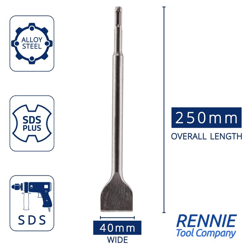 Rennie Tools SDS Plus Chisel Bit 40mm Wide x 250mm