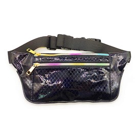 Riñonera de piel resistente al agua con diseño holográfico para llevar en la cintura o en el teléfono, Scale Black