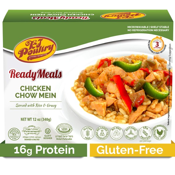 Kosher MRE Meat Meals Ready to Eat, Gluten Free Chicken Chow Mein (1 Pack) Prepared Entree Fully Cooked, Shelf Stable Microwave Dinner – Travel, Military, Camping, Emergency Survival Protein Food