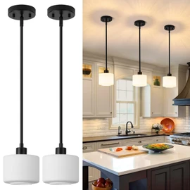 Osimir Black Pendant Lights Kitchen Island 2 Pack, Modern Milk Glass Hanging Light Fixtures with Rods, Mini Kitchen Pendant Lighting Over Island for Sink Bathroom, OS-YQ8153-2PBK