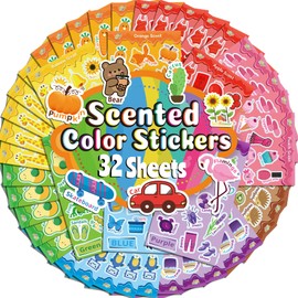 Tageenla Scratch and Sniff Stickers, 32 Sheets 488 Smelly Stickers for Kid, 8 Fruity Scents & Matching Colors, Colorful Scented Sticker Set for Kids’ Learning