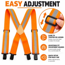Men's Fluorescent Work Suspenders 5cm Wide Adjustable Elastic X-Back Braces with 4 Clips for Work Pants & Outdoor Wear