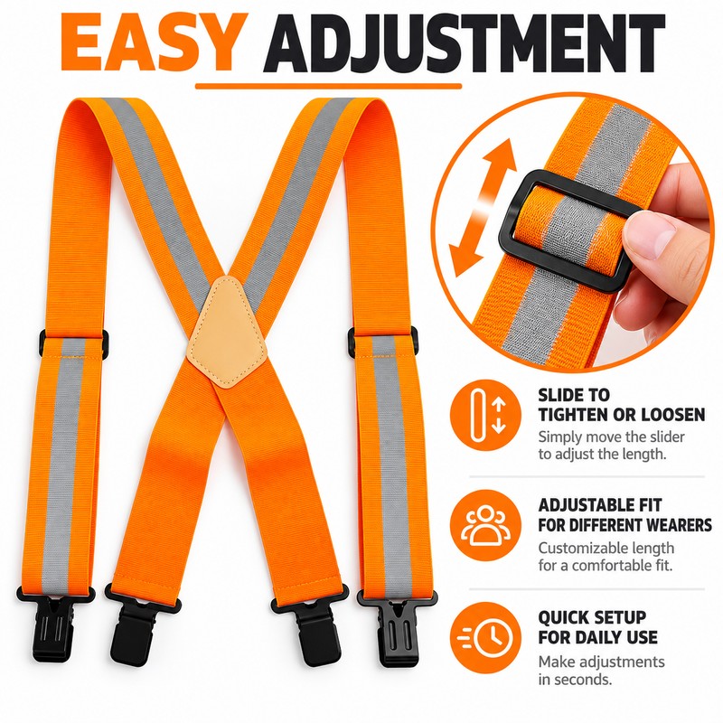 Men's Fluorescent Work Suspenders 5cm Wide Adjustable Elastic X-Back Braces