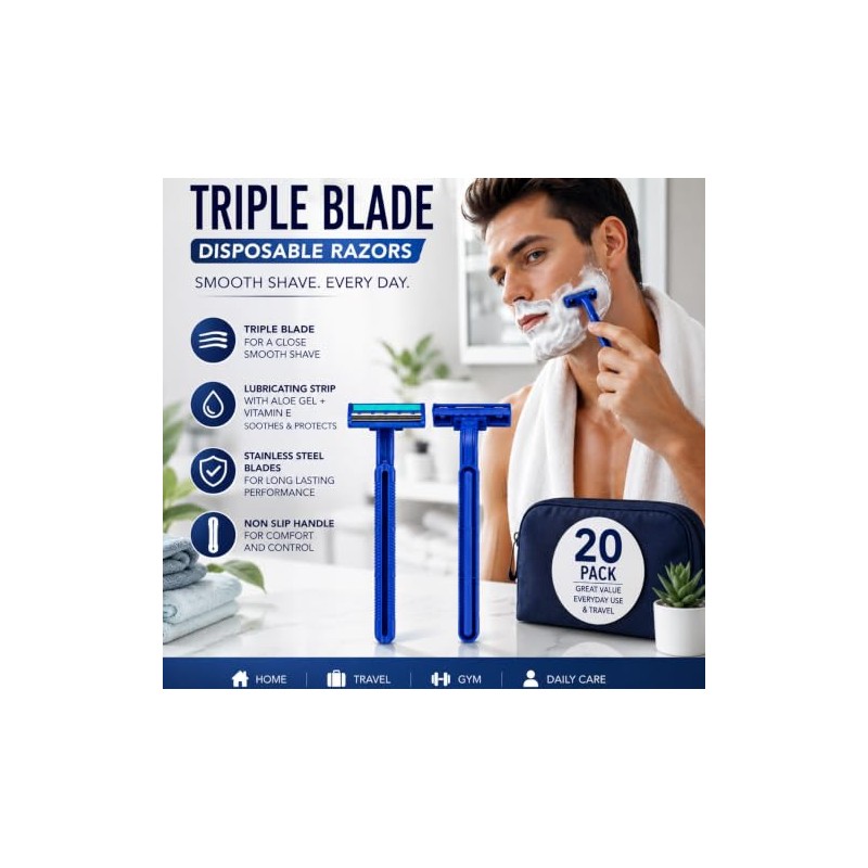 Men’s Razor (20 pack) Triple Blade Razor for Men Women