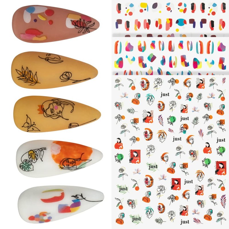 DZHILHMX Nail Stickers - 3D Self Adhesive, Graffiti, Funny, Abstract,