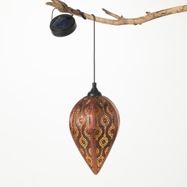 Sullivans Hanging Solar Light, Outdoor Copper Metal Finial Shape, Includes 1 Recharge AA Batteries, Patio Decor for Garden Yard Backyard Porch Pathway Tree Lighting, Cool/Warm Light