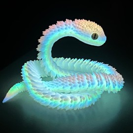 3D Printed Snake - 21 Inch Movable Articulated Snake, Perfect 3D Printed Animals for Educational Toys! Must-Have Toys for Kids and Collectors, Home Office Executive Desk Decor (Noctilucent Rainbow)