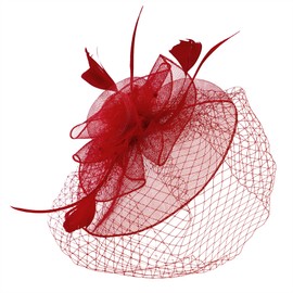 Zando 2025 Kentucky Fascinators Derby Hats for Women 20s 50s Birdcage Veil Feather Flower Mesh Tea Party Hat with Hair Clip and Headband for Cocktail Wedding Festival Fancy Dress Headwear Red