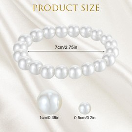 6 pcs Pearl Bracelets For Women Bridal Wedding Elastic Bracelets Stackable Faux Pearl Bracelet Pearls Stretch Bracelet Multi Layer Costume Pearls Necklace For Bridesmaids Bridal Lady Prom Party Gift