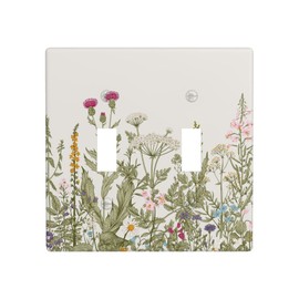 Vintage Floral Light Switch Cover 2 Gang Wall Plate Double Toggle Switch Plate Covers, Wildflower Decorative Light Switch Plates for Office Home, 4.5 x 4.5 Inch