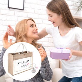 ROOMHUAWAY Geschenk Kollegin - Jutetasche mit Metall Schlüsselanhänger, Kollegin Geschenke, Abschiedsgeschenk Kollegen, Dankeschön Geschenke, Ruhestand/Renteneintritt Geschenk Frau