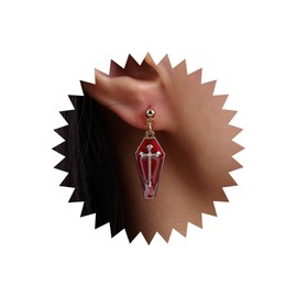 Inateannal Gothic Rock Cross Earrings Punk Cross Dangle Earrings Red Enamel Earrings Gold Geometric Statement Earrings Jewellery for Women and Girls, Zinc