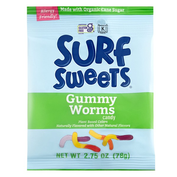 Surf Sweets Gummy Worms, Made with Organic Cane Sugar and Organic Fruit Juice, Gluten Free, Nut-Free, Vegetarian and No Artificial Colors or Flavors, 2.75 oz (Pack of 12)