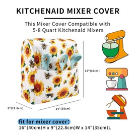 Stand Mixer Cover,Sunflower Kitchen Mixer Cover Compatible With 5-8 Qt Kitchenaid Hamilton Mixers,Sunflower Bee Spring Summer Yellow Kitchen Decoration,Pioneer Woman Kitchen Aid Mixer Assecories