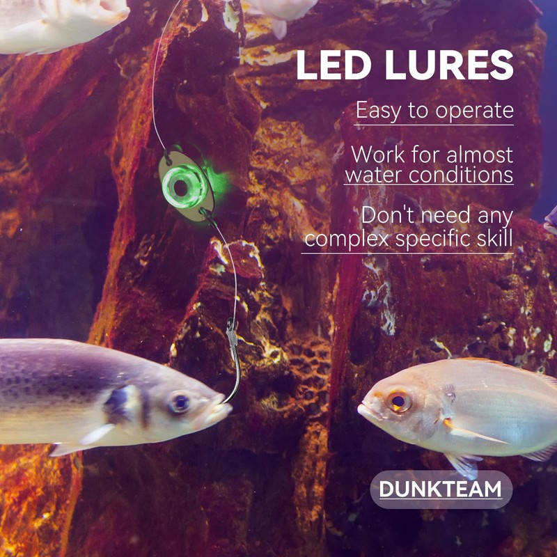 DUNKTEAM LED Underwater Fishing Lures，LED Lighted Bait Flasher，Deep Drop Fishing