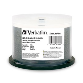 Verbatim BD-R 25GB 16X DataLifePlus White Inkjet Printable, Hub Printable - 50pk Spindle