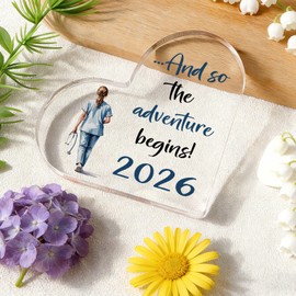 Nurse Graduation Gifts 2026 And So the Adventure Begins Nurse Acrylic Heart Sign Nursing Graduation Gift for Her CNA RN LPN NICU Nurses Practitioner New Grad Nurses Gift Nursing Graduate Desk Decor