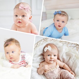 Pack of 12 Baby Hair Bands, Elastic Baby Headbands, Hair Bands, Bows, Soft Hairband, Nylon Hair Accessories for Baby Girls, Newborns, Toddlers, Children