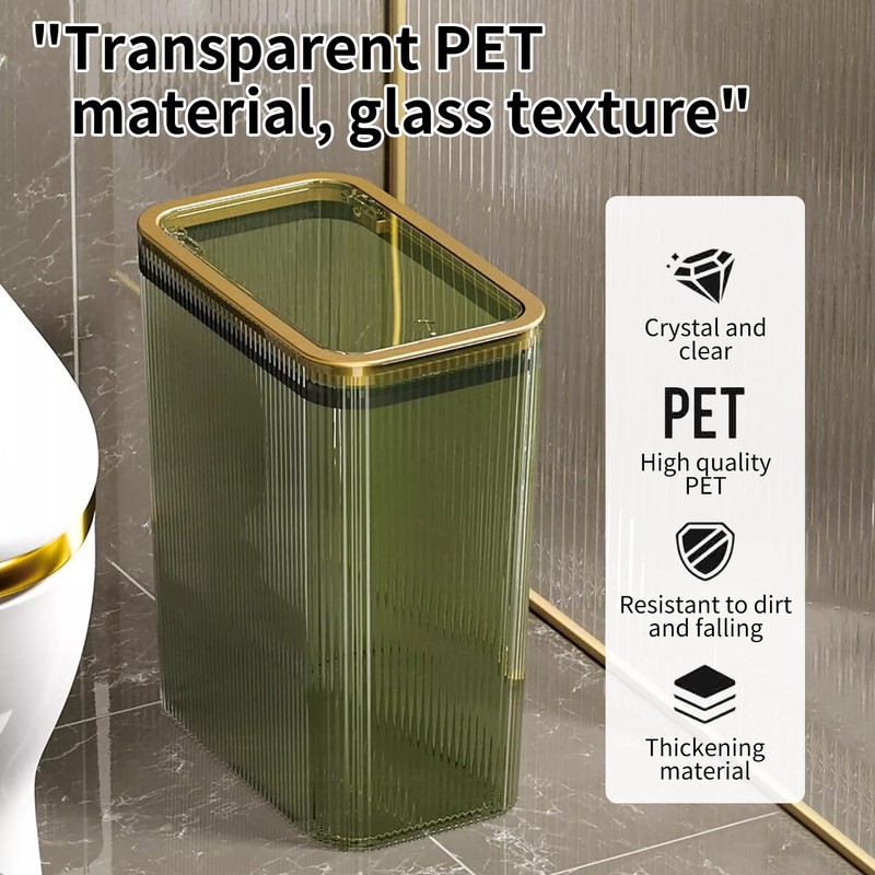 Transparent Trash Can, Bathroom Trash Cans with Lids, 2.6 Gallon