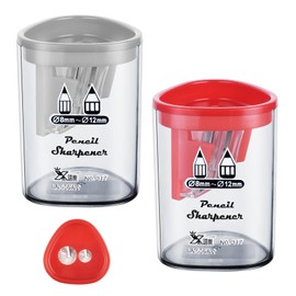 OFFCUP Pencil Sharpeners, 2pcs Manual Pencil Sharpeners with Container, Double-Hole Pencil Sharpener Durable Pencil Sharpeners for Kids Adults Students School Class Home Office (Grey, Red)