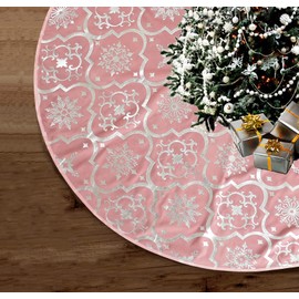 122 cm Christmas Tree Blanket, Christmas Tree Blanket with Christmas Stocking, Christmas Tree Skirt with Snowflake Pattern Christmas Blanket for Christmas, Holiday, Party (Pink)