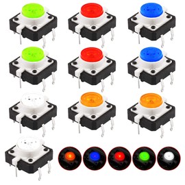 HUAZIZ LED Push Button Switch 12 mm x 12 mm x 7 mm Micro Button Micro Switch Tactile Push Button Mini Push Button Switch Pack of 10