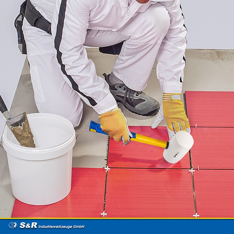 S&R Rubber Mallet White, 55mm Diameter, 450g Head Weight, Fiberglass