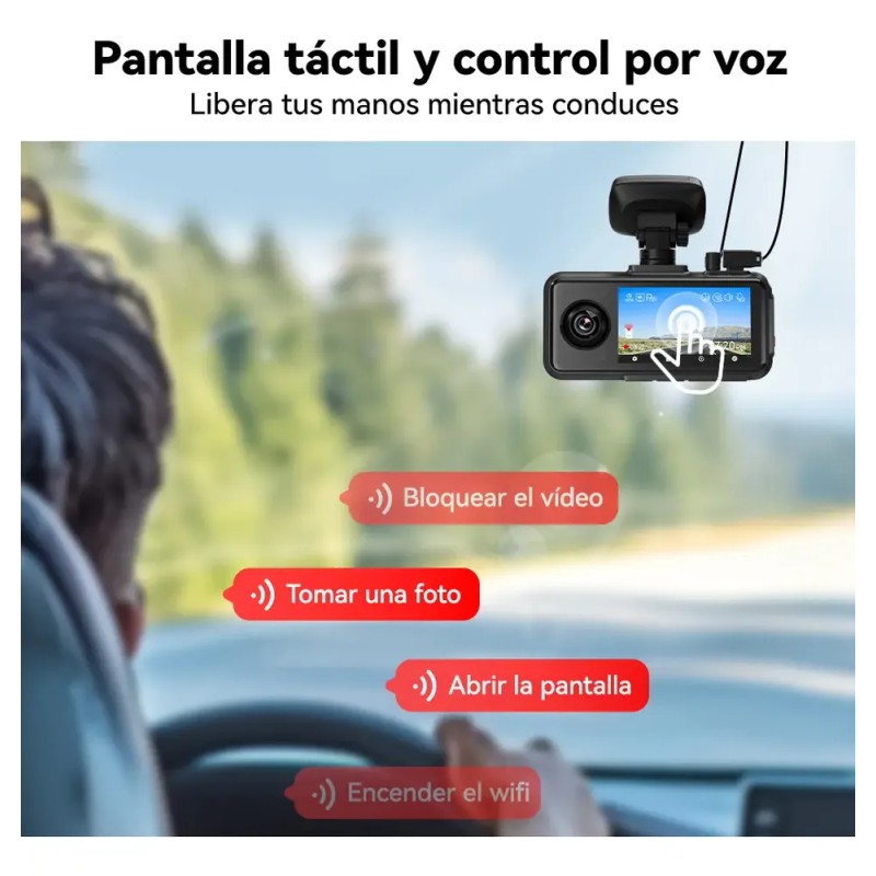 Cámara Redtiger A6 para Auto 4K Triple Cámara Wifi Pantalla