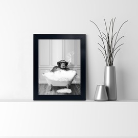 Monkey in Tub - Black and White Animals Wall Art - Framed Canvas Wall Art, Black Framed Picture for Bathroom Wall Decor, Chic Animal Art for Kid Room Wall