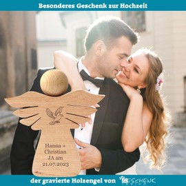 Wedding Angel with Engraving - Name, Date, Saying + Motif - for Bride and Groom for Wedding Anniversary, Valentine's Day, Anniversary, Wooden Figure, Money Gift for Wedding