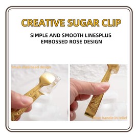 Mini Sugar Tongs, Stainless Steel Serving Tool - Rose Sugar Cube Tongs for Home, BBQ, Kitchen, Restaurant (Gold)