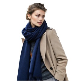 LA FERANI Women's Cashmere Scarf Autumn Winter 185 x 65 cm Cashmere Scarf White Black Pashmina Stylish Elegant Wool Scarf Wool Plain Colour Women's Scarf, dark blue