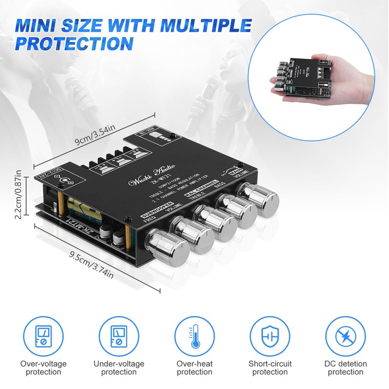 Bluetooth Hi-Fi Amplifier ZK-MT21 2.1 Channels Mini Stereo Audio Amplifier
