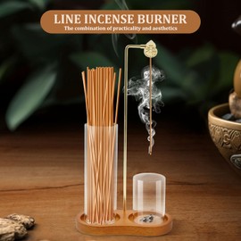 Incense Holder Wooden Upside Down Incense Holder with Removable Glass Ash Catcher Anti Ash Flying Incense Stick Burner Holder with Gourd Clip for Yoga, Spa, Tea, Zen Meditation