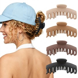 CHLINS 4 Pcs Hat Claw Clip for Baseball Caps - Hollow Hat Hair Clips for Women Girls, Non-Slip Matte & Leopard Trucker Claws Hair Clip for Thick Thin Hair
