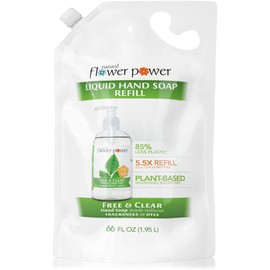 Natural Flower Power Moisturizing Liquid Hand Soap Refill – 66 Fl Oz Refill 5.5X – Plant-Based + Aloe Vera – Scented w/Essential Oils – Natural Kitchen Hand Wash Free &Clear (Unscented)