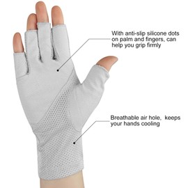 Senkary 3 Pairs Sun UV Protection Gloves Non Slip Cotton Fingerless Driving Gloves Cycling Biking Nail Manicure Gloves for Women (Khaki, Gray and Pink)